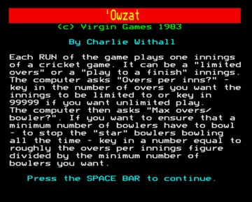 Owzat (19xx)(-)[h TSTH] screen shot title